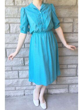 Breezy Blue Vintage Button Down Sunday Dress